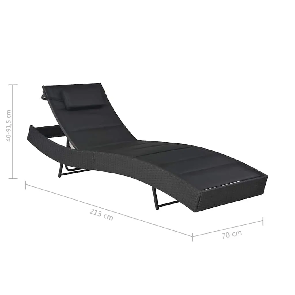 Sun Lounger Adjustable Backrest Outdoor Rattan Textilene Black