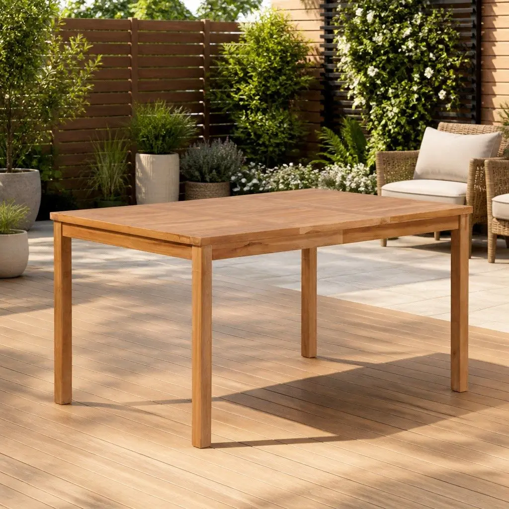 Outdoor Dining Table Solid Teak Wood 150x90x77 cm Brown Garden Patio Furniture