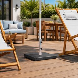 Parasol Base Square Black Granite Outdoor Umbrella Stand Stainless Steel Tube