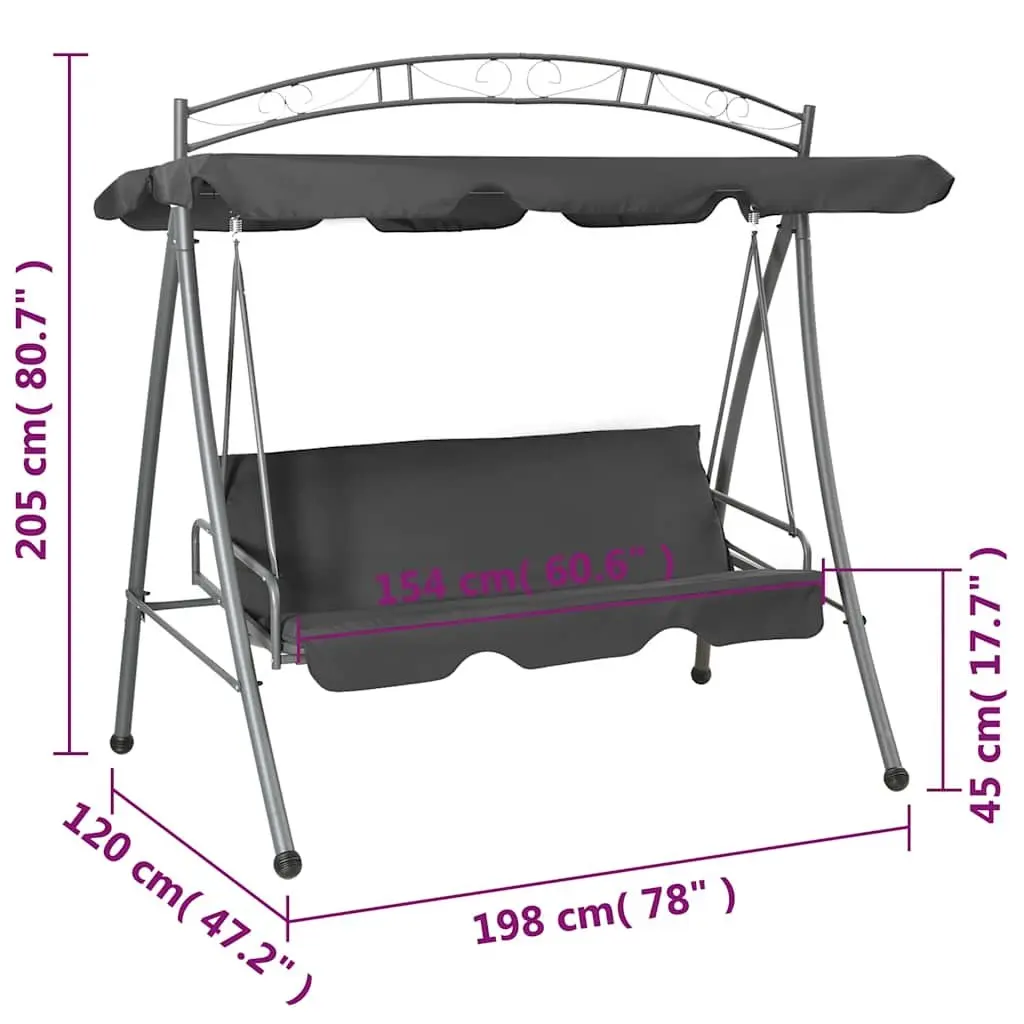 Outdoor Convertible Swing Bench Canopy 198x120x205cm Anthracite Steel Porch