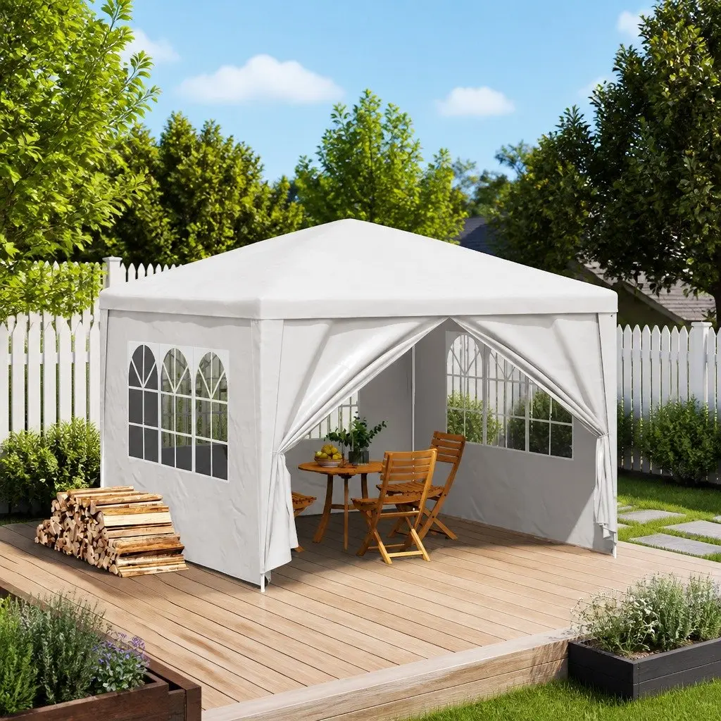 Party Tent Outdoor Canopy 3x3 m White UV Water Resistant Polyethylene Steel Frame