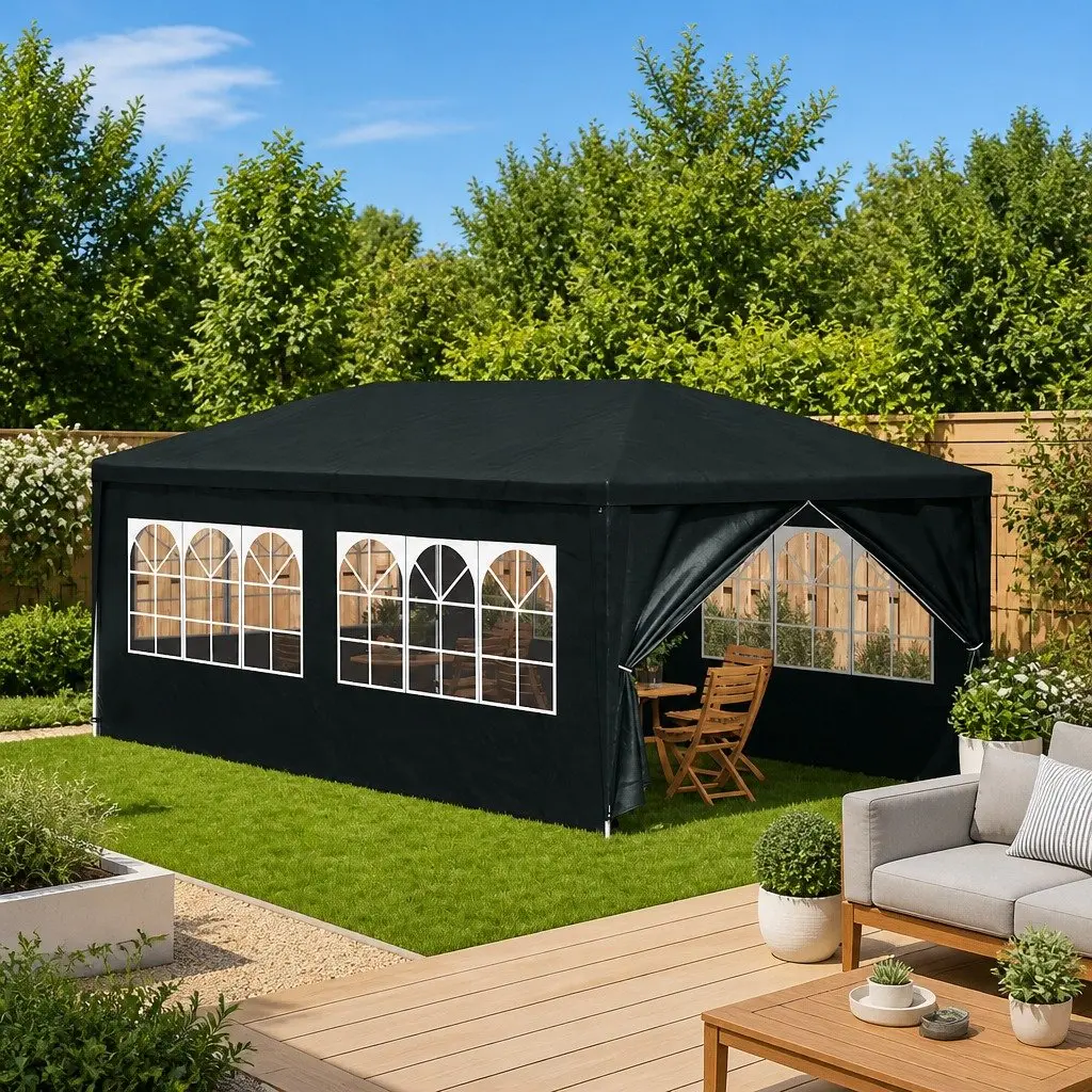 Party Tent Green Outdoor Gazebo 3x6m UV and Water Resistant Polyethylene with Side Panels