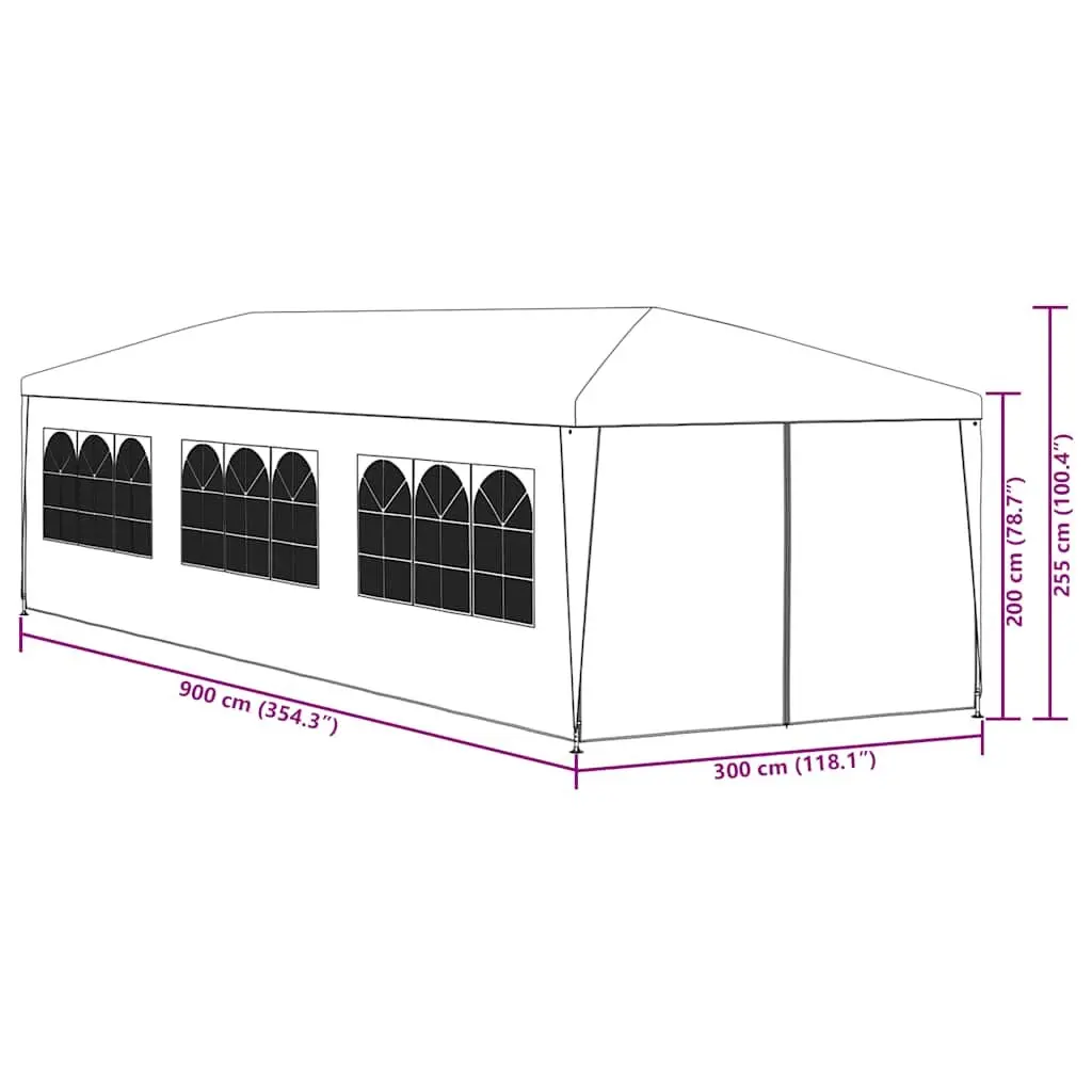 Party Tent UV Water-Resistant 3x9m Anthracite Garden Shelter with Side Panels