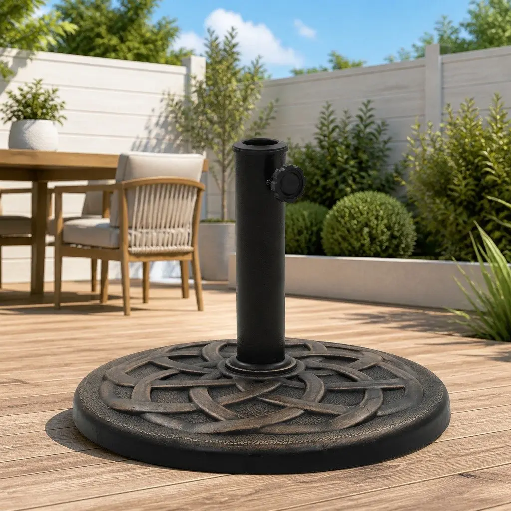 Parasol Base Round Weather-Resistant Polyresin Outdoor Umbrella Stand Brown