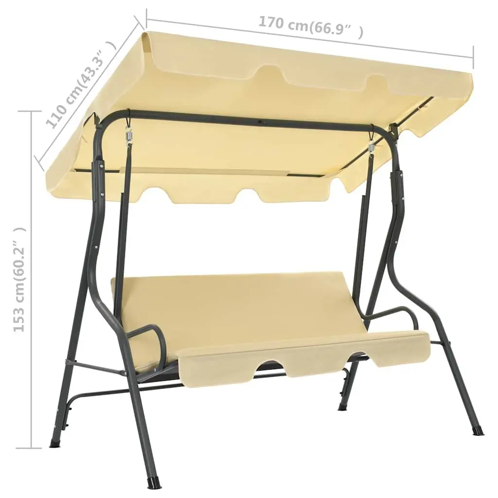 Garden Swing Bench Outdoor Patio Canopy Shade White Powder-Coated Steel Water-Resistant Polyester