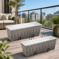 Balcony Railing Planters 2 Pack 50cm Grey Raised Garden Beds Windowsill Flower