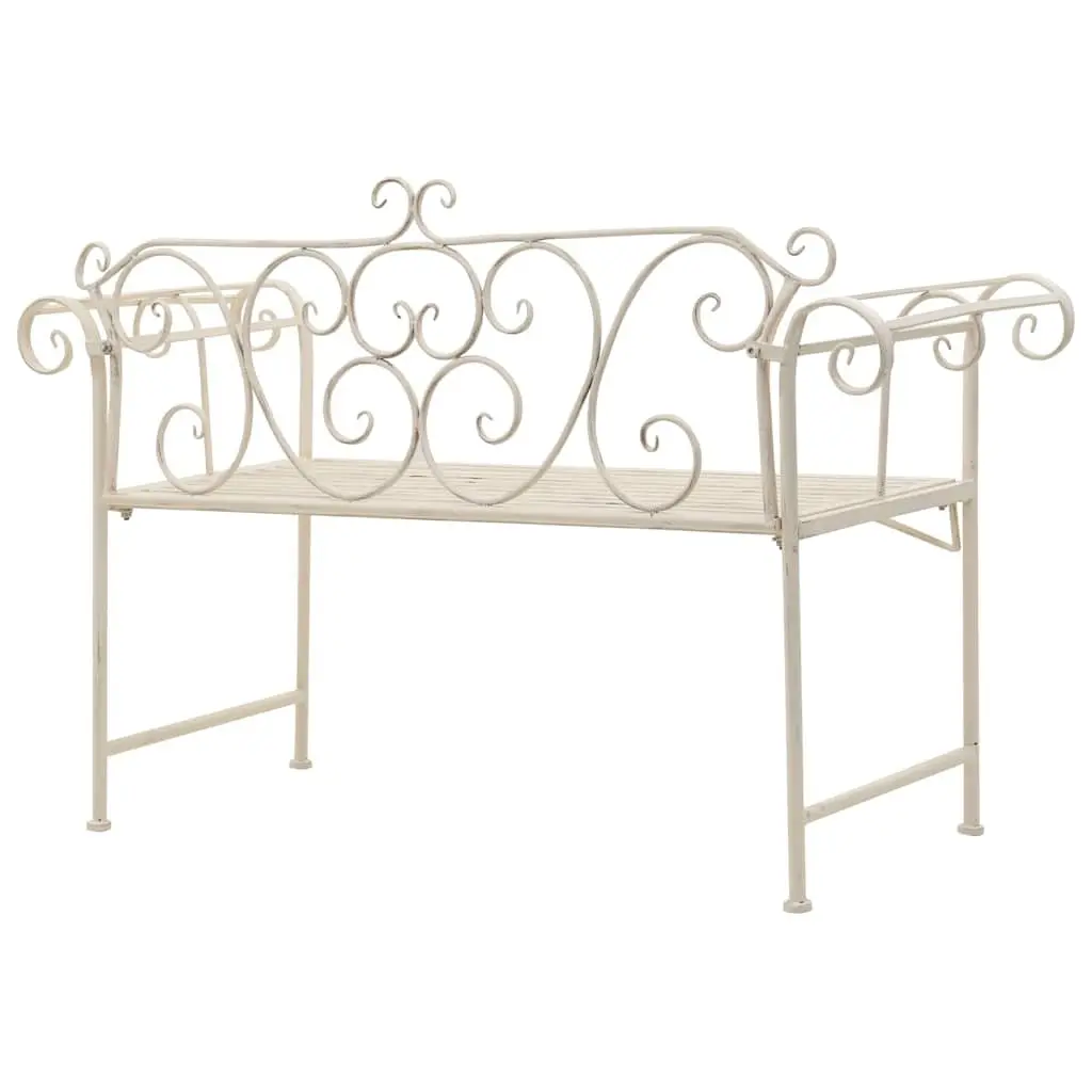 Garden Bench 132cm Outdoor Seating Metal Scroll Pattern Antique White Frame
