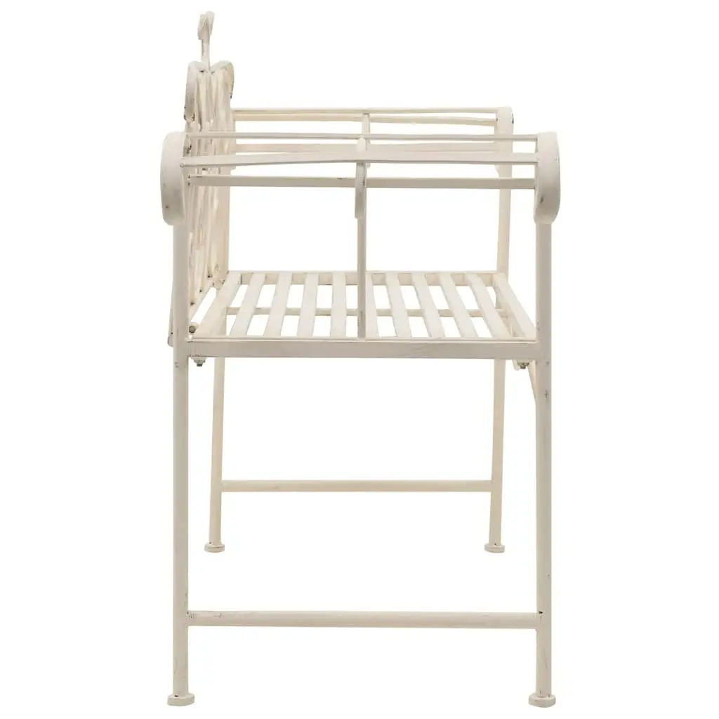 Garden Bench 132cm Outdoor Seating Metal Scroll Pattern Antique White Frame