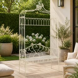 Outdoor Garden Bench 122cm White Antique Style Iron Patio Seating Furniture