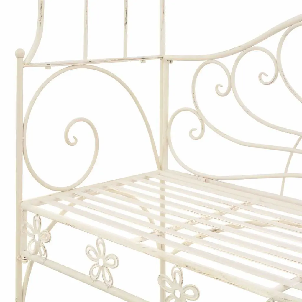 Garden Bench Antique Style 122cm White Wrought Iron Outdoor Seating