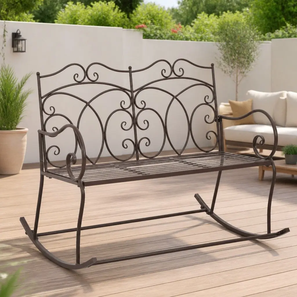 Outdoor Garden Bench 104cm Iron Antique Brown Patio Seating Furniture Backyard