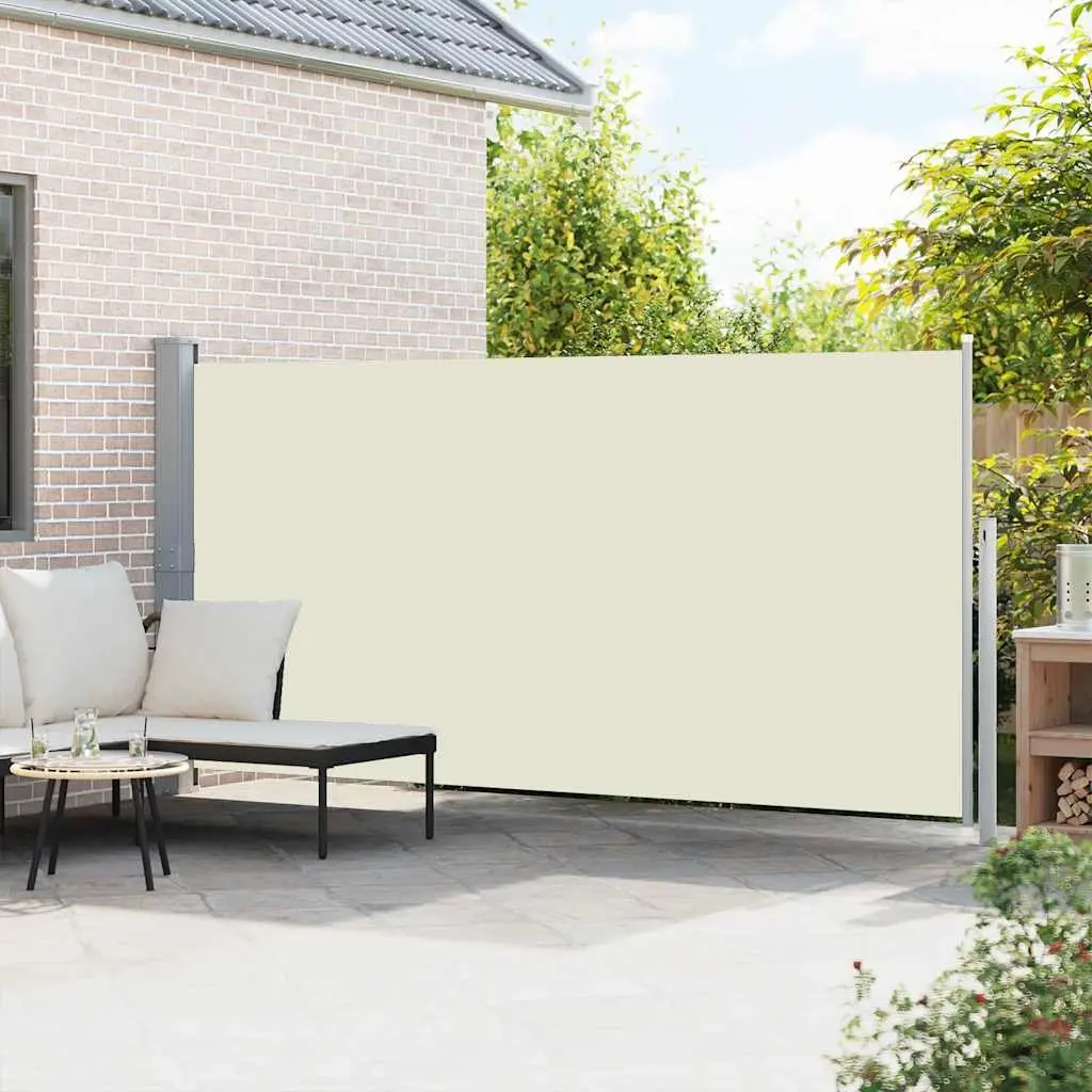 Retractable Side Awning Automatic Roll-back Function 160 x 500 cm Cream Polyester Outdoor Garden Patio Privacy Screen Shade