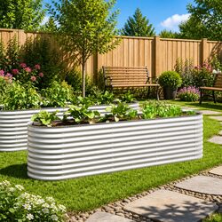 Galvanised Steel Garden Raised Bed 320x80x81cm Silver Outdoor Planter Box