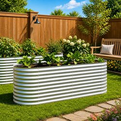 Galvanised Steel Garden Raised Bed 240x80x81 cm Outdoor Planter Silver Box