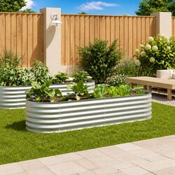 Raised Garden Bed 240x80x44 cm Outdoor Planter Box Silver Metal