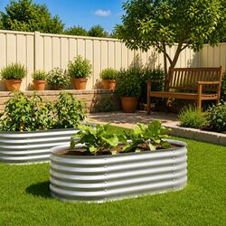 Garden Raised Bed 160x80x44 cm Galvanised Steel Planter Silver Outdoor Pot