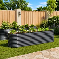 Galvanised Steel Garden Raised Bed 320x80x81 cm Outdoor Planter Box Grey