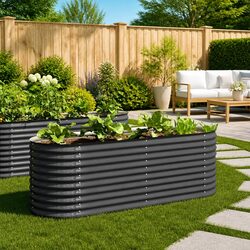 Garden Raised Bed 240x80x81 cm Galvanised Steel Planter Outdoor Greywares