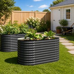 Garden Raised Bed 160x80x81 cm Grey Galvanised Steel Planter Outdoor Balcony