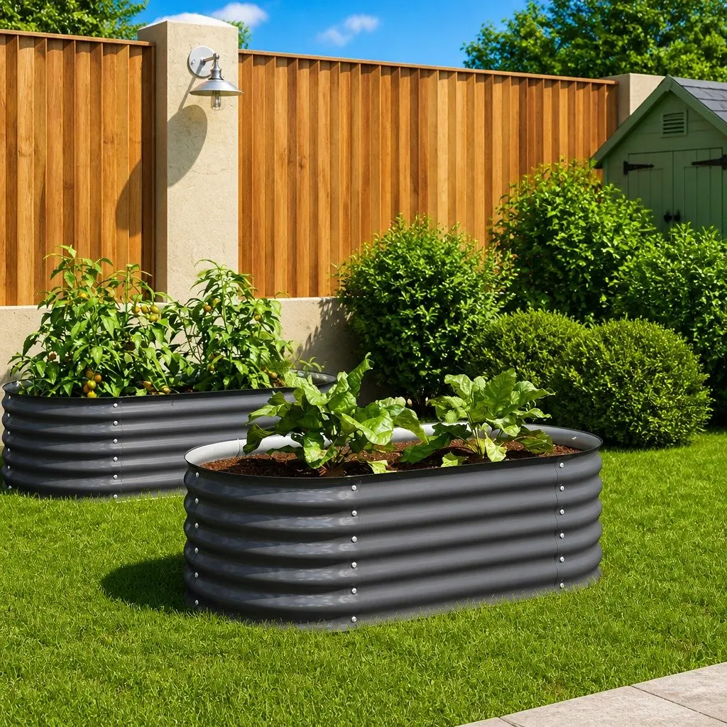 Garden Raised Bed Galvanised Steel Planter 160x80x44 cm Grey Outdoor