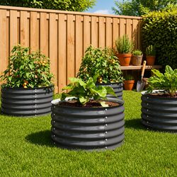 Garden Raised Bed 80x80x44 cm Galvanised Steel Planter Grey Outdoor Vegetables