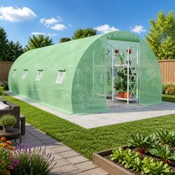Greenhouse 18 m² 600x300x200 cm Garden Plant House Ventilation Windows Door