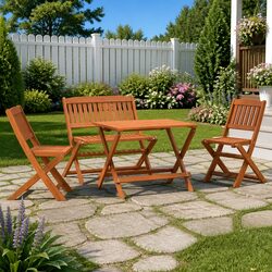 4-Piece Kids Outdoor Dining Set Eucalyptus Wood Foldable Garden Patio Furniture