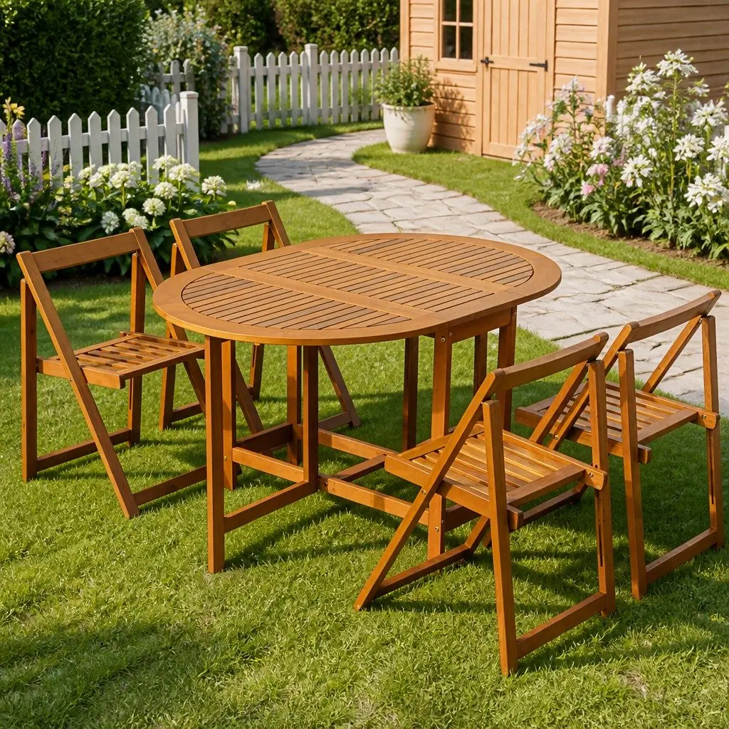 Outdoor Dining Set 5 Piece Folding Table and Chairs Acacia Wood Brown