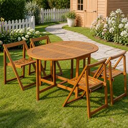 Outdoor Dining Set 5 Piece Folding Table Chairs Garden Patio Furniture Brown