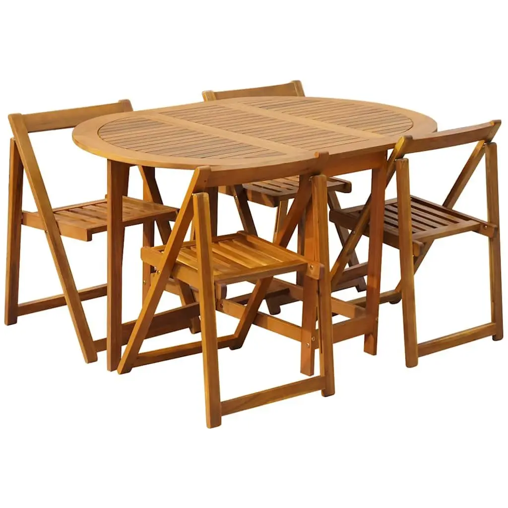 Outdoor Dining Set 5 Piece Folding Table and Chairs Acacia Wood Brown