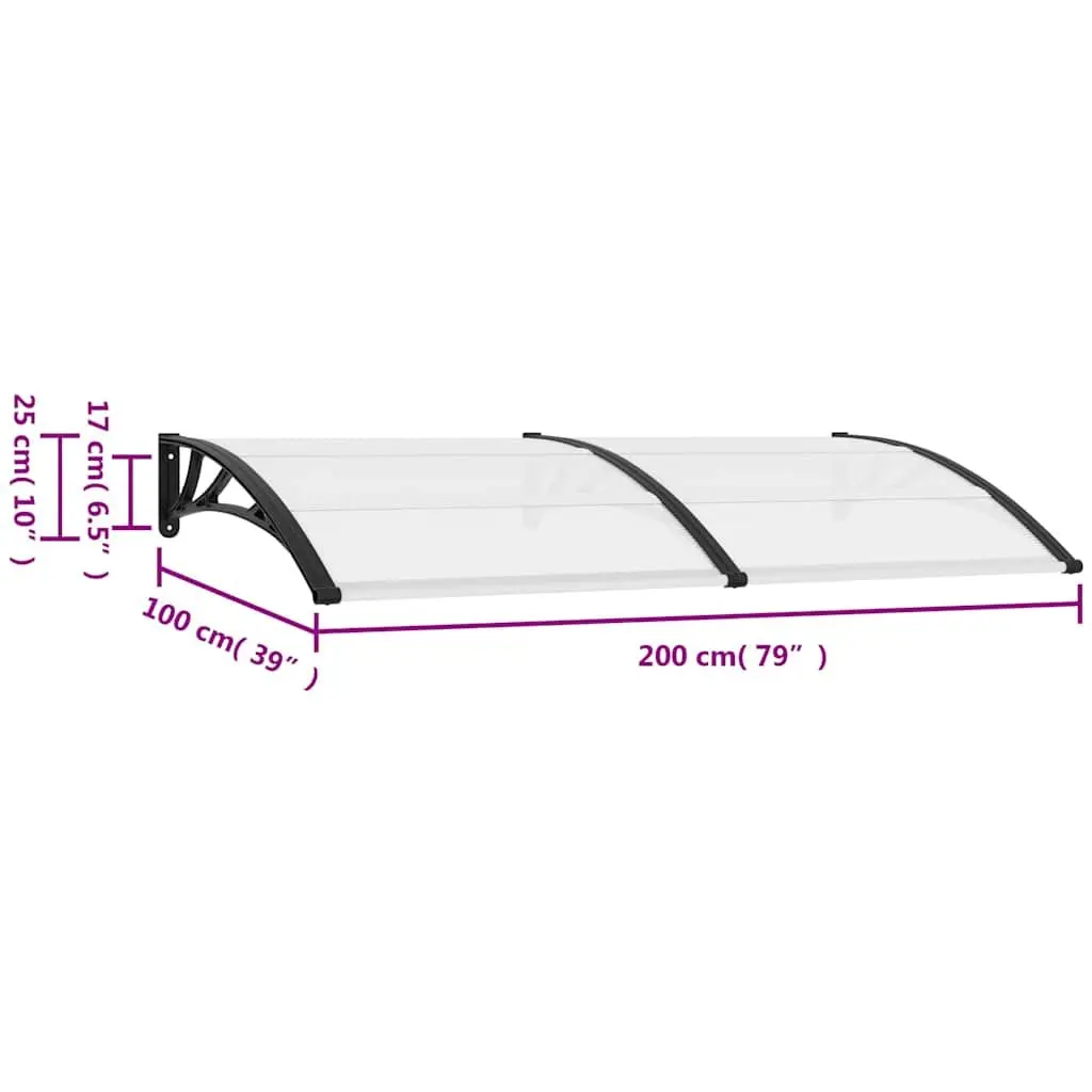 Door Canopy Polycarbonate Weather Resistant 200x100cm Black Outdoor Entrance Shelter