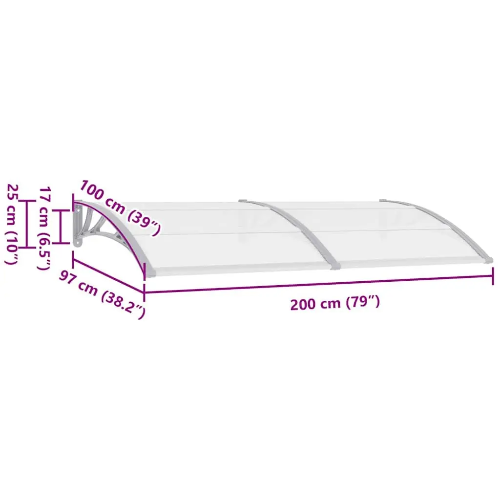 Door Canopy Grey 200x100cm Polycarbonate Awning Window Shelter Outdoor