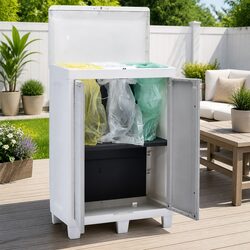 Garden Rubbish Bin 3 Bag Waste Separation Storage Grey Outdoor Dustbin