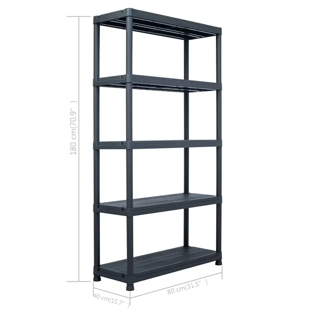 Plastic Storage Shelf Rack Durable 250kg Capacity 80x40x180cm Black