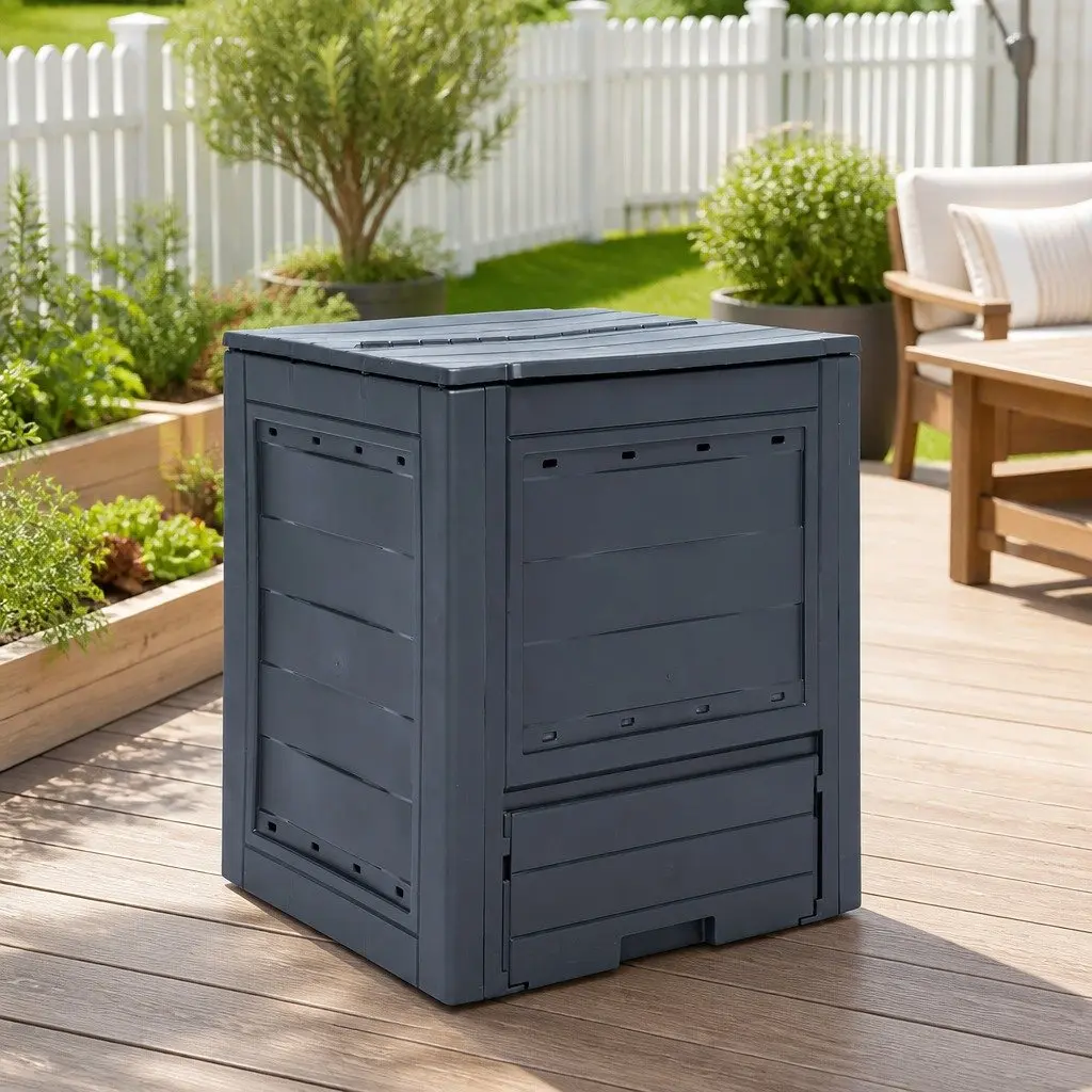 Garden Composter Square Bin Waste Container Organic Recycling 260L Grey