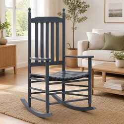 Rocking Chair Grey Wooden Outdoor Indoor Patio Armchair Curved Seat Garden Relax