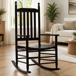 Wooden Rocking Chair Brown Solid Hardwood Indoor Outdoor Patio Armchair