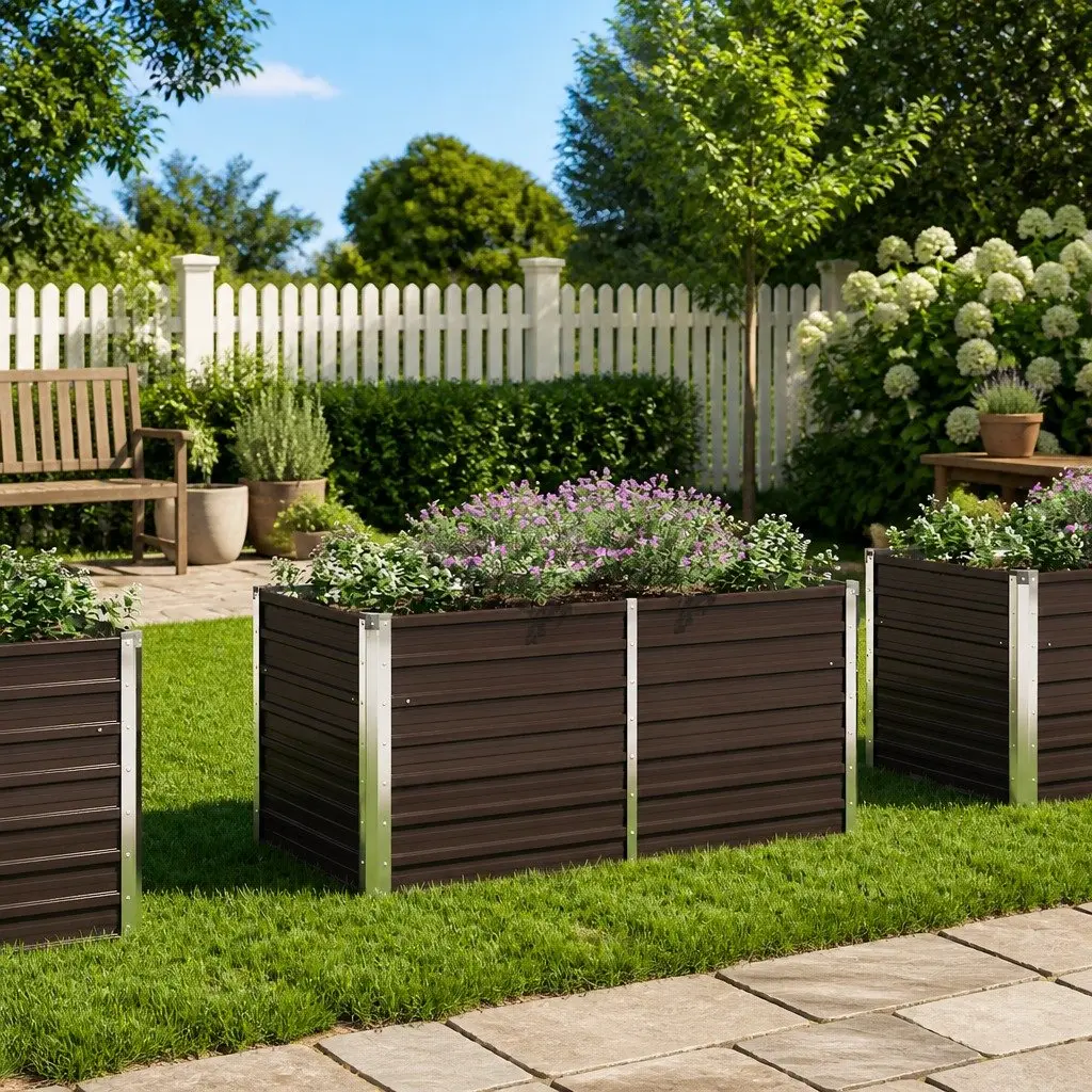 Raised Garden Bed Rectangular Galvanised Steel 160x80x77 cm Brown