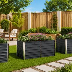 Raised Garden Bed Anthracite 160x80x77 cm Galvanised Steel Outdoor Planter Box