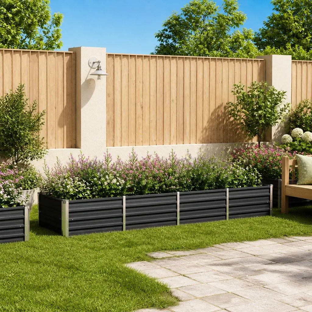 Raised Garden Bed Galvanised Steel 320x80x45cm Anthracite Outdoor Planter Box