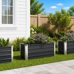 Raised Garden Bed Planter Anthracite Galvanised Steel Outdoor Patio Balcony