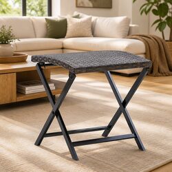 Folding Stool Outdoor Footrest Brown Poly Rattan Lightweight Portable Garden