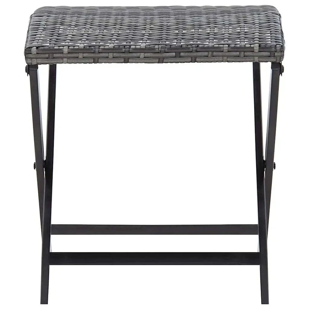 Folding Stool Outdoor Grey Rattan Seat Lightweight Portable Footrest Garden