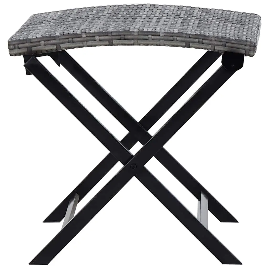 Folding Stool Outdoor Grey Rattan Seat Lightweight Portable Footrest Garden