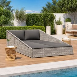 Outdoor Daybed 2-Person Garden Lounger Rattan Grey 110x200cm Patio Furniture