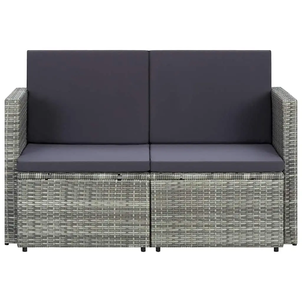 2 Seater Garden Sofa Poly Rattan Grey Outdoor Patio Bench with Cushions