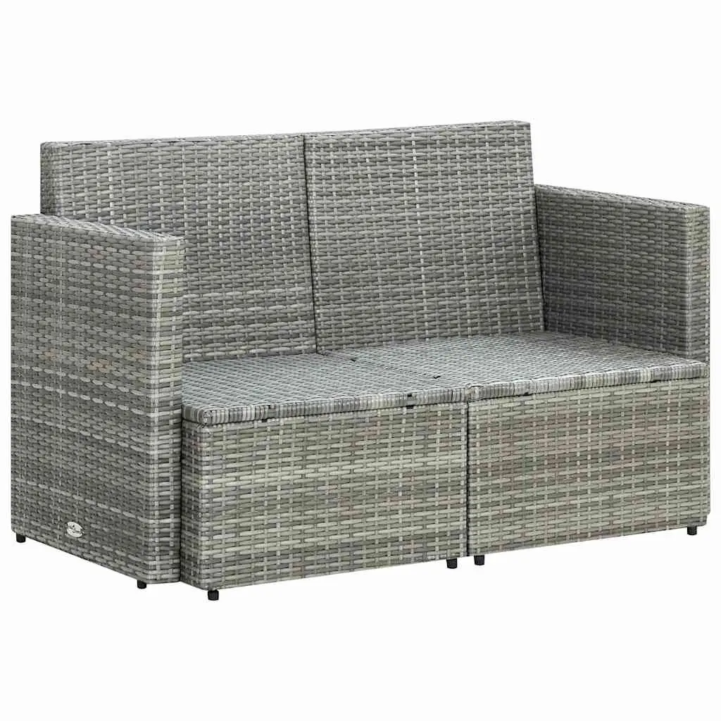 2 Seater Garden Sofa Poly Rattan Grey Outdoor Patio Bench with Cushions