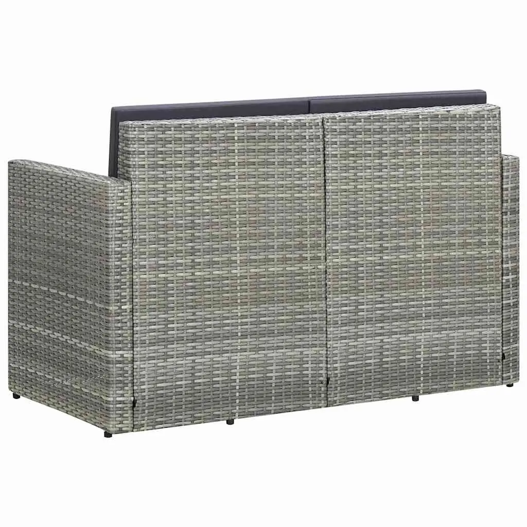 2 Seater Garden Sofa Poly Rattan Grey Outdoor Patio Bench with Cushions