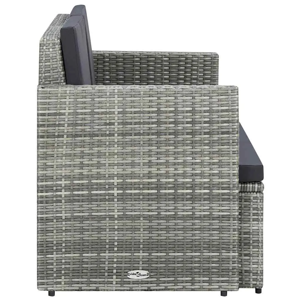2 Seater Garden Sofa Poly Rattan Grey Outdoor Patio Bench with Cushions