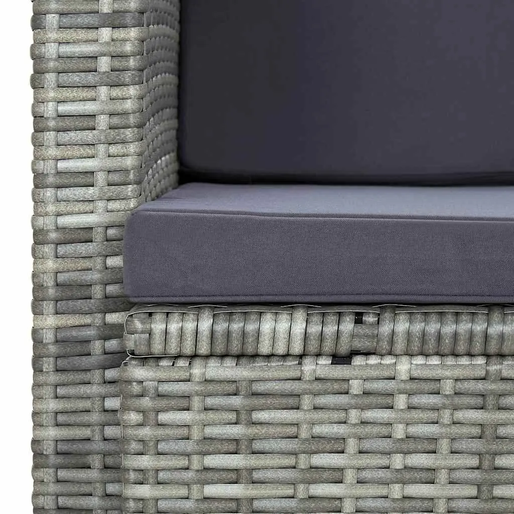 2 Seater Garden Sofa Poly Rattan Grey Outdoor Patio Bench with Cushions
